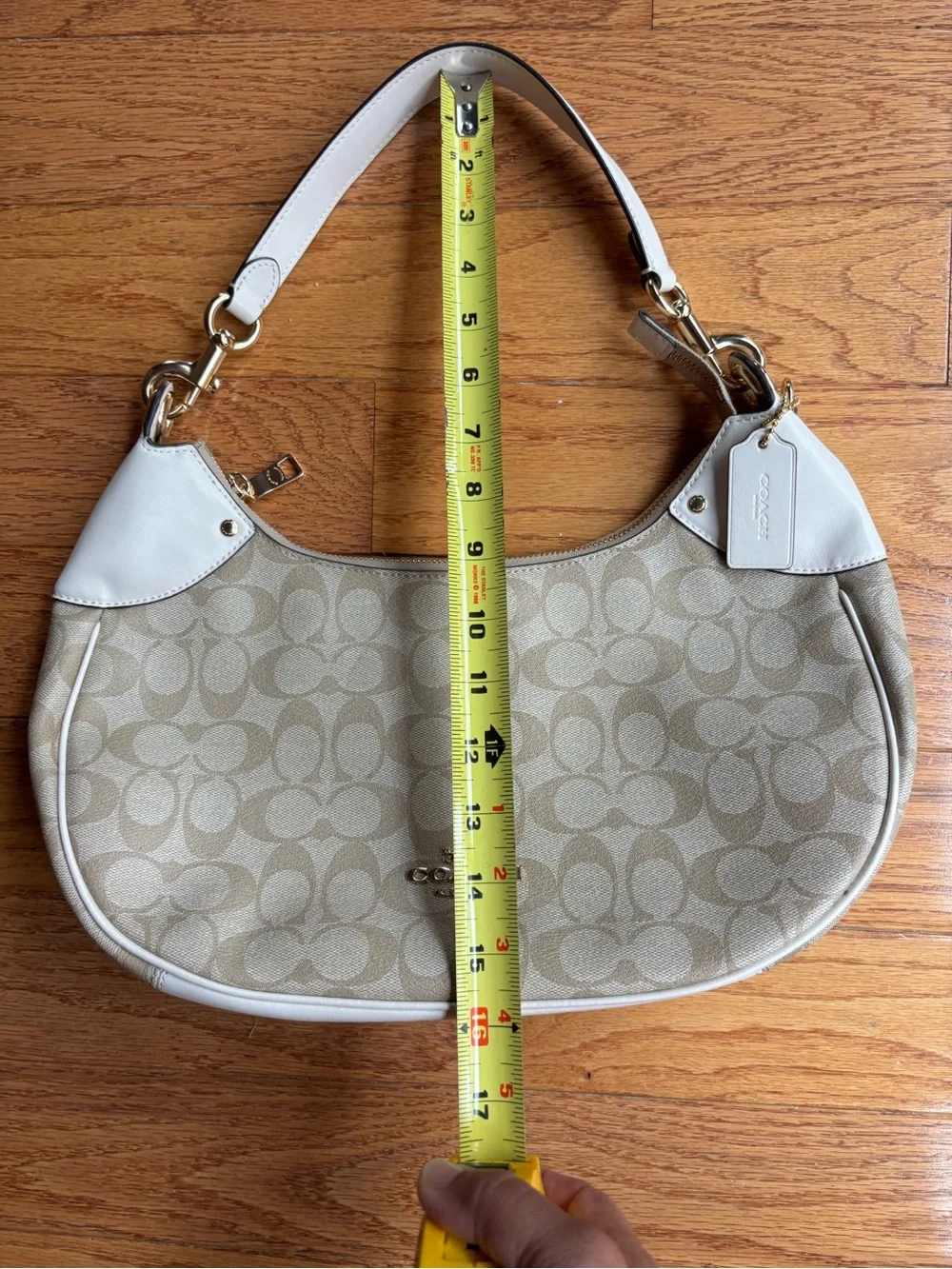 Coach Signature Canvas Pebbled Leather Mara Hobo Shoulder Bag Khaki C1791